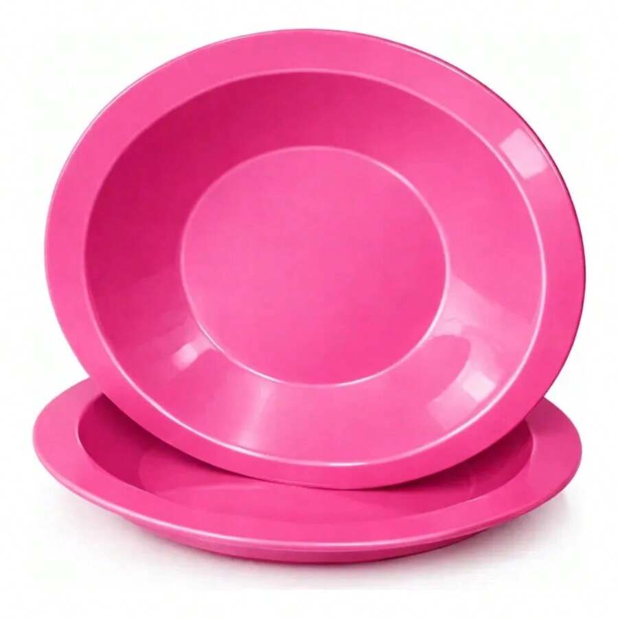 Set Of 10 Round Plastic Deep Plates For Meals - Hot Pink - View 1