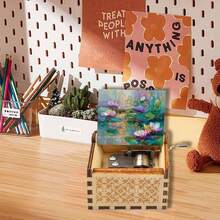 Impressionist Water Lily Oil Painting Hand Crank Wooden Music Box – No Battery Needed, Artistic Gift For Her - Water Lily Music Box - View 6