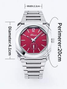 1pc Men's Millennium Square High-End Wormhole Waterproof Stainless Steel Strap Sports Wristwatch - Silver - View 9