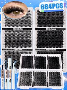 720片超大容量DIY假睫毛套組，8-16mm 10D-150D D捲度自然款假睫毛，超厚且蓬鬆，濃密睫毛書，適合日常使用與初學者 - 白色 - 查看 5