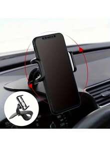 可调节基础支架 1 件装 通用车载手机支架 仪表盘安装式 易于使用 防滑支架 车载导航手机支架 HUD 卡夹 可旋转仪表盘安装支架 兼容 安卓手机 生日 家人 朋友 汽车配件 礼物 春季 - 黑色 - 查看 5