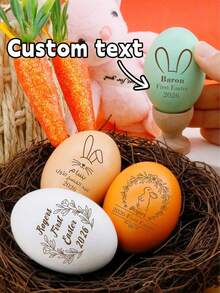 Personalized Easter Egg With Name – Custom Easter Gift For , First Easter, Easter Basket Stuffers,Wooden Easter Egg Personalized Custom Name Wooden Easter Gift (1pc Wooden Egg, Egg Holder) - Multicolor - View 1