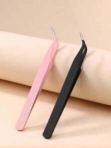 2/1pc Black Powder False Eyelash Tweezers Eyelash Tool Clip Eyelash Trim Eyelash Graft Eyelash Curler Dolphin Gold Feather Clip High Precision Flowering Tweezers - 2pcs粉紅色+黑色 - 查看 9