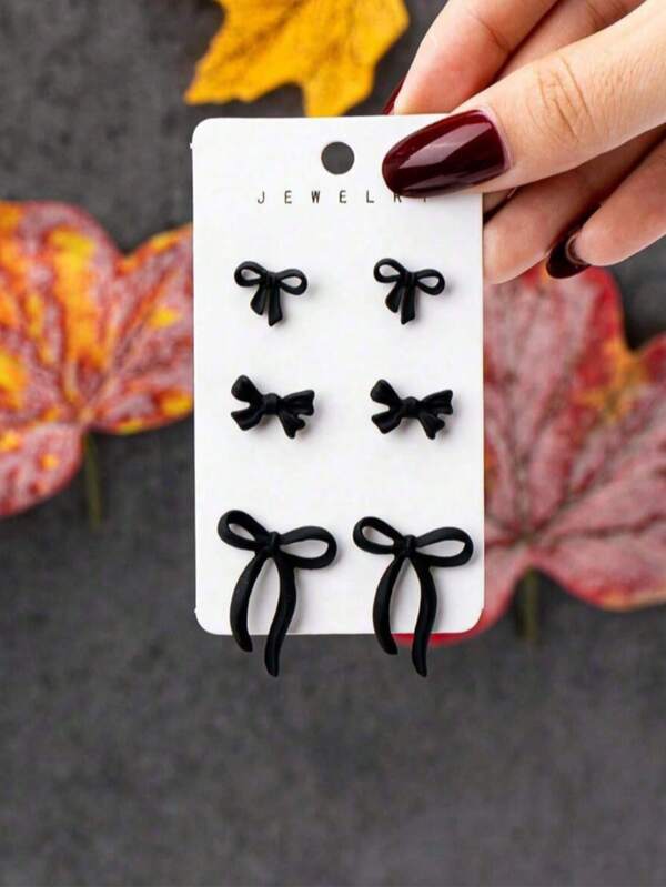 6pcs/Set Vintage Elegant Bow Stud Earrings, Hollow Bowknot Design, Suitable For Daily, Vacation And All Season Commute, Ideal Holiday Gift Jewelry
