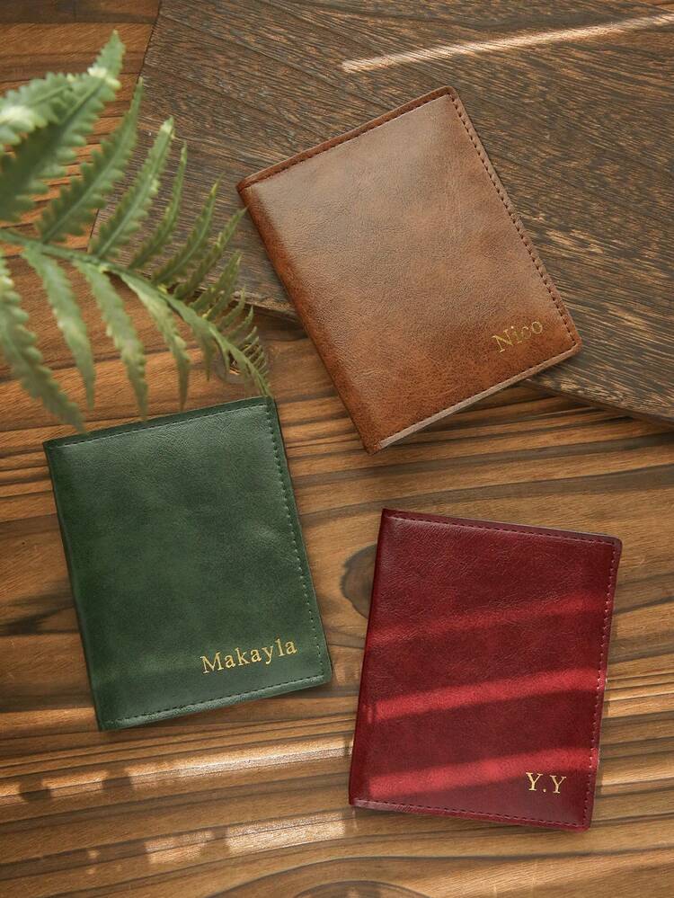 Personalized Oil Wax Leather Card Holder Wallet Custom Gold Monogram Name Slim Multi-Slot Credit Card Case With Gold Foil Lettering – Customizable Vintage Name Card Holder Gift For Women Men - Multicolor - View 6