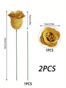 68/45/23 闪亮金玫瑰花束，DIY 闪光玫瑰花束，人造玫瑰花束，适合情人节、房间装饰、仿真花、玫瑰花束配白色满天星、假花、新娘捧花、订婚派对、婴儿派对装饰 - 金色 - 查看 14