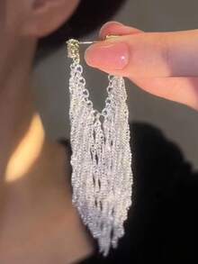 1 Pair Galaxy Waterfall Tassel Earrings, Elegant Long Dangle Earrings, New Fashionable Delicate Jewelry For Women - Multicolor - View 4
