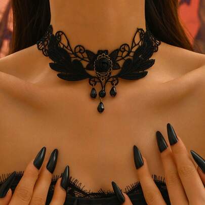 1件蕾丝性感项链，女士百搭颈链，适合跳舞、派对和特殊场合佩戴