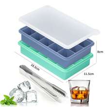 2pcs/Set (1 Ice Clip Included) 15-Cavity Square Silicone Ice Cube Tray With Silicone Lid, Multi-Cavity Silicone Ice Cube Mold, Whiskey Ice Cube Maker - Multicolor - View 12