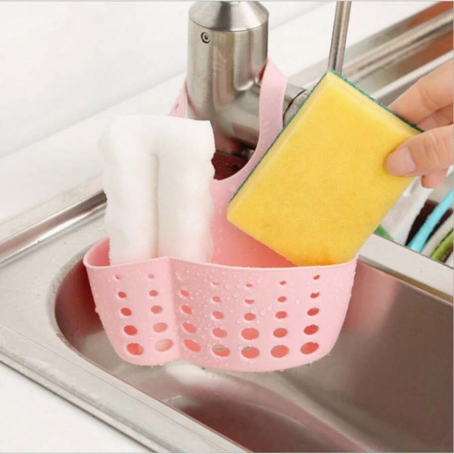 1pc Adjustable Kitchen Sink Hanging Bag Drain Rack, Multi-Color Drain Rack Hanging Bag, Convenient And Hygienic - Pink - View 1