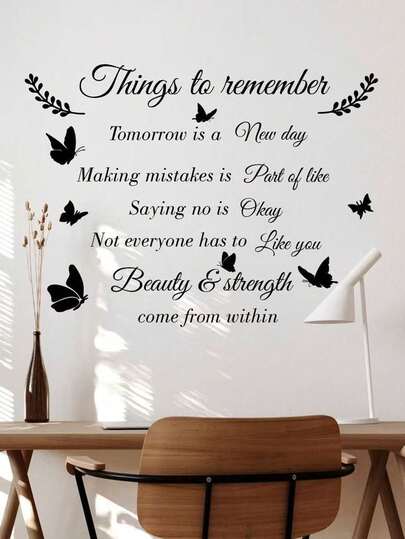 1pc Inspirational Quote Wall Decal - "Things To Remember" With Butterfly Pattern, Removable Waterproof Vinyl Sticker, Suitable For Office, School, Living Room, Bedroom Decor, Butterfly Decoration