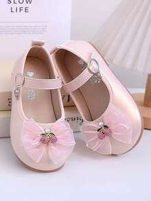 1 Pair Toddler Girls' Low Vamp Princess Leather Shoes, Bowknot, Waterproof Non-Slip Infant Crawling Shoes, Soft Bottom Vintage Mary Jane Shoes, Breathable Casual Shoes, Suitable For Spring, Summer, Autumn - Pink - View 3