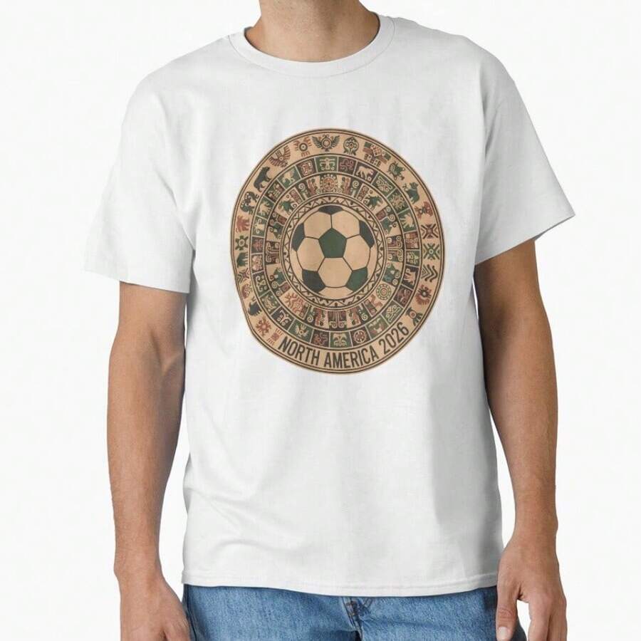 Ancient North America 2026 Soccer T-Shirt - Hieroglyphic World Cup Tee - Indigenous Cultural Football Design Classic T-Shirt - 白色 - 查看 1