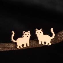 1 Pair Cute Cartoon Cat Stud Earrings, Made Of Stainless Steel. Simple Pet Cat Ear-Piercing Jewelry For Women, Suitable For Daily Wear. - GED754 - View 11