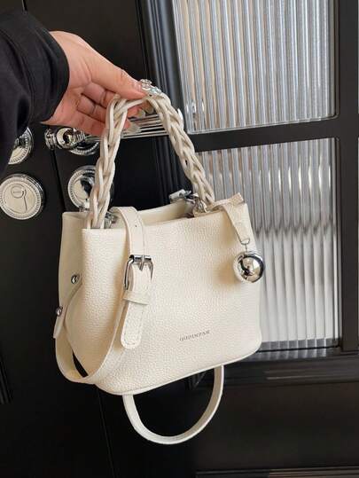 Mini Fashionable Clown Design PU Waterproof Fabric Bag, Letter Pattern, Metal Pendant Decor, Portable Square Handbag, Elegant Tote Bag, Business Commuter Bag, Suitable For Work, High-End Fashion Bag, Suitable For Daily Commute And Gatherings