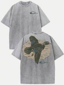 2026Orca Brand DuckHuntingGraphic230g Washed Cotton T-Shirt, Vintage Street Style, Double-Sided Printed Pattern T-Shirt, Men's T-Shirt, Distressed Clothing, Drop Shoulder Sleeves, Round Neck Top, Short Sleeves, Suitable For Gifting And Daily Wear, High-QualityWaxPrintedCottonRetroFashionBrandT-Shirt,Men'sT-Shirt,BeachMust-HaveMen'sSummerT-Shirt,HolidayGift,PerfectGift,Graphicteeswomen,Graphictee,Shirts - 灰色 - 查看 12