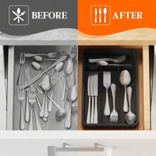 Lifewit Silverware Drawer Organizer Tray, Plastic Cutlery Storage For Kitchen, Flatware And Utensil Holder Divider For Spoons Forks Knives Tableware, 7.8 X 12.4", 4 Slots, Black - Màu A - Xem 6