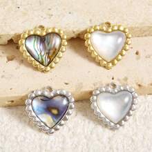 2pcs Heart-Shaped Pendant, Natural Abalone Shell, Glossy 304 Stainless Steel, Jewelry Making Supplies, Charm For Necklace, Earrings, DIY, Waterproof, Fade-Resistant, Fashionable Beach/Ocean Decor - Heart - View 5