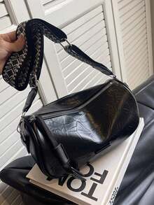 Women's Fashion Minimalist Versatile PU Leather Crossbody Bag, Distinctive Strap Design, Zipper Closure, Suitable For Commuting And Casual Use - Black - View 5