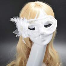 Elegant Lily Flower Masquerade Mask - Sheer Lace Eye Cover With Side Detail For Halloween, Costume Party & Ball, Adjustable & Comfortable Fit - 查看 4