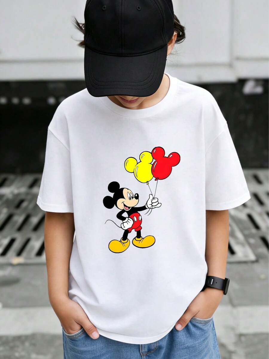 Officially Licensed Disney Mickey Mouse Graphic T-Shirt For Boys & Girls 2-14 | Comfortable Casual Kids' Top With Balloon Print | All-Season Playwear | Express Delivery - 白色 - 查看 1