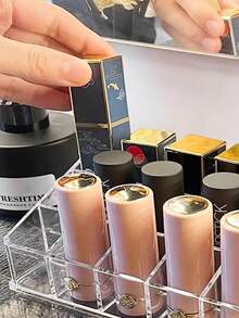 1pc Acrylic Slot Lipstick Holder, Lipstick Storage Box, Lip Gloss Storage Box, Makeup Display Rack, Perfect Storage Solution For Drawers, Vanity, Bathroom Lipstick Display Rack Small Nail Polish Lipstick Holder Transparent Cosmetic Desktop Storage Box Sample Holder Fashion Multi-Grid Lipstick Box, Desktop Transparent Cosmetic Storage Box - Multicolor - View 4