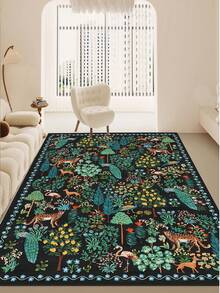Premium Turkish Made Floral Digital Print Area Rug - Non-Slip Washable Large Flower Pattern Carpet for Living Room Bedroom & Kitchen Rug 80x200 cm, 80x300 cm,100x200 cm, 120x180 cm - 黑色 - 查看 2