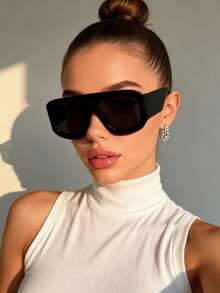 一副男女通用时尚休闲派对大框Y2K极简主义时尚眼镜 - 黑色 - 查看 4