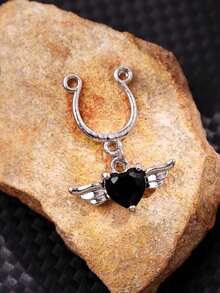 1件时尚独特、精致优雅的朋克风心形锆石翅膀假乳环，适合日常佩戴、海滩度假装扮 - 彩色 - 查看 9