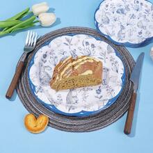 10pcs/20pcs/40pcs/50pcs Blue Easter Bunny 7" And 9" Paper Plates, Floral Bunny Blue Classic Floral Rim Paper Plates Vintage Floral Plates For Easter Wedding Tea Party, Blue Sketch Bunny Disposable Decorative Dinner Plates For Easter Baby Shower Decor And Supplies - View 4