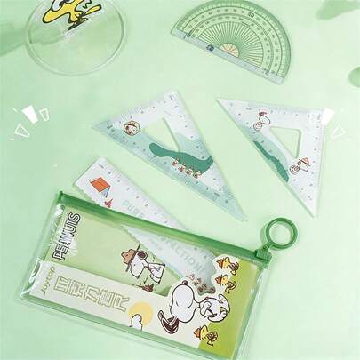 SNOOPY 一套花生几何尺套装，可爱透明塑料尺，儿童节文具套装，返校用品和数学考试用品，精准尺子，适用于绘画、作业和素描，是送给孩子和花生收藏家的理想礼物