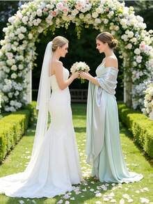 1件优雅简约缎面披肩/围巾，女士款，220*65厘米大号，适合婚礼、派对礼服、新娘礼服配饰，柔软垂坠，显瘦效果 - 彩色 - 查看 8