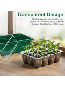120孔育苗盘套装，带湿度可调通风口、透明托盘和加高圆顶盖，适用于温室和花园种子发芽 - A - 查看 5