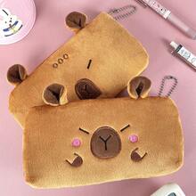 Large Capacity Capybara Plush Pencil Case With Keychain, Soft Stationery Holder, Coin Purse For Students - 7.87*5.12*0.98in, Capybara Pencil Case, Pen Bag, Portable, Cute - W - View 5