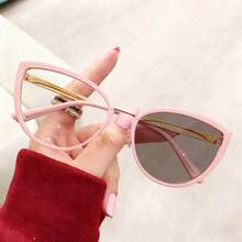 1pc New Metal Spring Leg Decor Photochromic Eyeglasses, Changeable Color For Outdoor & Indoor Computer Use, Fashionable Cat Eye Glasses For Women - Multicolor - View 8