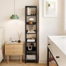 Estante de libros industrial, estantería de marco de metal de 6 niveles, estante de almacenamiento alto delgado para la sala de estar, el dormitorio, la esquina de la oficina del hogar - Negro - Ver 10