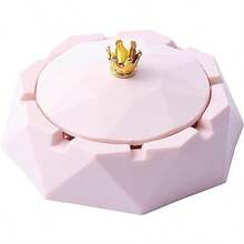 Pink Stainless Steel Modern Ashtray With Lid Windproof One Size Round 2.5 Inches - 如圖所示 - 查看 1