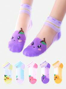 5 pares de calcetines para niños con lindos diseños de frutas, material de malla transpirable, calcetines casuales unisex de media caña para uso diario - Multicolor - Ver 11