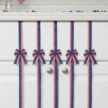 6 Pcs 4th Of July Cabinet Bows Star Striped Print Ribbon Cabinet Bows, Reusable Hanging Decor For Kitchen Cabinet Doors  Drawers - Blue - View 4