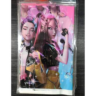 K-POP偶像主题派对装饰，3件套女团主题派对桌布，生日派对装饰，一次性PE桌布，适合K-POP粉丝派对装饰，Team Hunters系列，适合粉丝聚会、生日派对等场合，打造专属欢乐装饰。（桌布图片显示无白边，但实际产品有白边。）