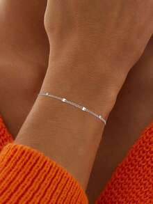 1 chiếc vòng tay bạc Sterling S925 kiểu dáng tối giản, sáng bóng, phù hợp với mọi phong cách hàng ngày, thích hợp làm quà tặng cho bạn gái, mẹ và chị gái. - Vòng đeo tay - Xem 1