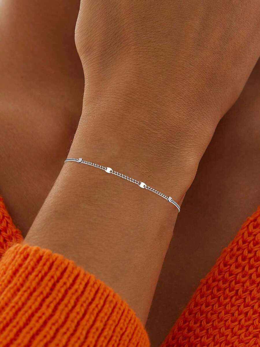 1 chiếc vòng tay bạc Sterling S925 kiểu dáng tối giản, sáng bóng, phù hợp với mọi phong cách hàng ngày, thích hợp làm quà tặng cho bạn gái, mẹ và chị gái. - Vòng đeo tay - Xem 1