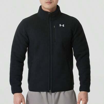 Under Armour 男士抓绒外套 APAC M BF Jkt，黑色立领保暖宽松羊羔绒外套 1389308-001
