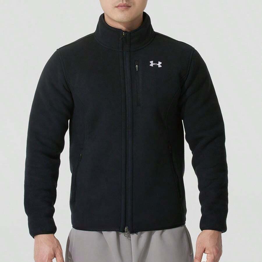 Under Armour 男士抓绒外套 APAC M BF Jkt，黑色立领保暖宽松羊羔绒外套 1389308-001 - 黑色 - 查看 1