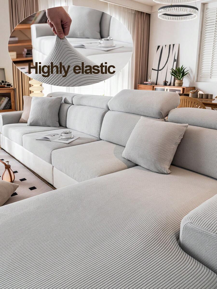 1 PC Straight Line Sofa Hat Sofa Cover Universal All Inclusive Simple All Season Universal Anti Slip And Anti Cat Scratch Sofa Cushion Cover Elastic Sofa Hat,Living Room 1/2/3/4 Seat Sofa Cover - Light Grey - View 1