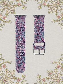 1条灰色背景粉色蓝色腰果花图案柔软弹性透气舒适腕带替换表带，适用于 38mm 40mm 41mm 45mm 44mm 42mm 49mm，时尚休闲多色硅胶表带，兼容 Ultra系列，S10/SE/9/8/7/6/5/4/3/2/1 - 彩色 - 查看 9