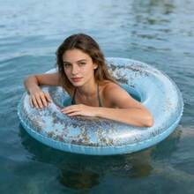 Aro de natación grande transparente con lentejuelas #90, flotador inflable grueso para adultos, flotador de piscina de alta flotabilidad y lindo, diversión acuática de verano - transparente - Ver 6