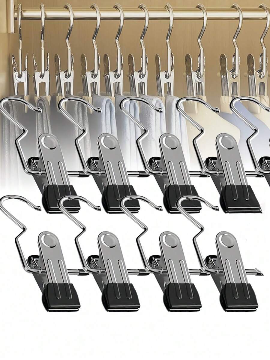 Space-Saving Clothes Clips Simple Stainless Steel Clothespin Hangers With Hook Back To School Must Haves Laundry Pegs With Hooks (Coat) Hanger Interior Portable Hanging Clothes Clip Wardrobe Storage Racks Clothes Hangers Mother's Day