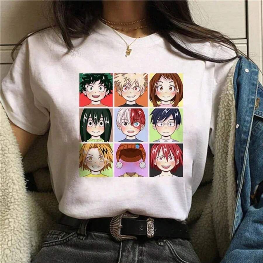 Manga Cute Anime T Shirt Women Boku No Hero Academia T-Shirt Bakugou Himiko Toga Tees Anime Deku Tshirt - white32877 - 查看 1