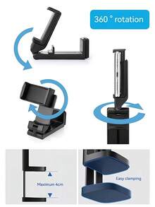 通用飞机手机支架，360°旋转多角度手机支架，手机支撑架，旅行必备，办公桌和车载手机支架 - 黑色 - 查看 6